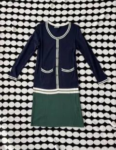 インデックスマジック　長袖　ニットワンピース　ネイビー　パイピング　グリーン