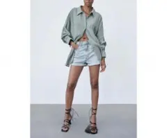 ZARA ザラ　オープンバック　オーバーサイズシャツ　グリーン