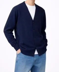 GU ウォッシャブルVネックカーディガン L ネイビー