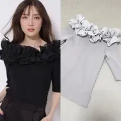 美品　Apuweiser-riche リボンオフショルニット　グレーのサムネイル