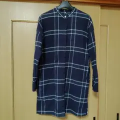 無印良品　チェック柄 バンドカラー チュニックシャツ　 ネルシャツ　長袖