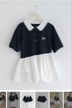 JUMELLE ペプラムポロトップ ネイビー×ホワイトのサムネイル