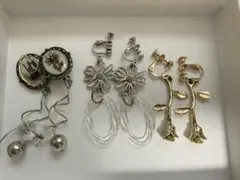 フラワーデザインイヤリング３点セット　レトロ