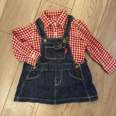 未使用　ミキハウス　デニム　ジャンバースカート　ジャンパースカート　現行品　80 MIKI HOUSE ジャンパースカート ミキハウスベアデニムジャンパー