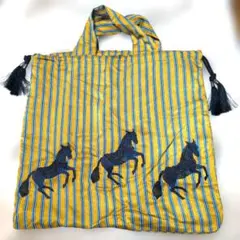 ear 馬刺繍のストライプトートバッグ