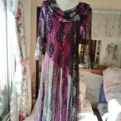 スパンコール黒赤紫ダンスドレス