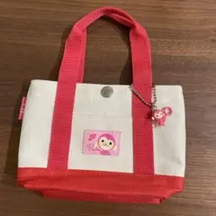 ミニトートバッグ ホワイト/レッド ピンクチャーム付き