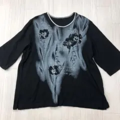 日本製 花柄 刺繍 5分袖 カットソー フリー