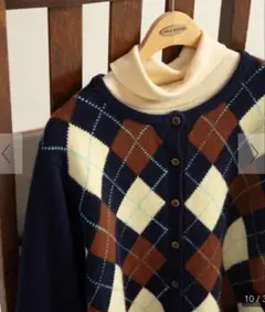 美品✨CHILD WOMAN メリノウール アーガイル クルーネックカーディガン