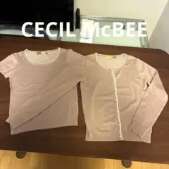 CECIL McBEE アンサンブル ピンク カーディガンと半袖ニット2点セット