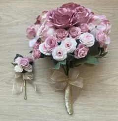 【美品・送料込】ウエディングブーケ　ブートニア　ピンク