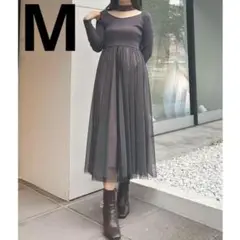 マーキュリーデュオ 2WAYチュールニットドッキングワンピ チャコールグレー M