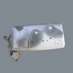 猫の顔デザイン ペンケース　筆箱　ポケット付き　未使用品