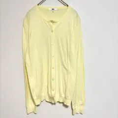 【UNIQLO】イエロー コットン100% カーディガン クルーネック 長袖L
