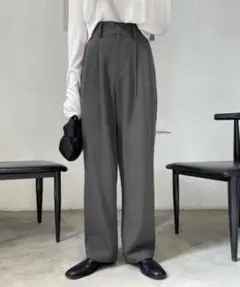 me+emselect 太ベルト ハイウエストカラータックスラックス