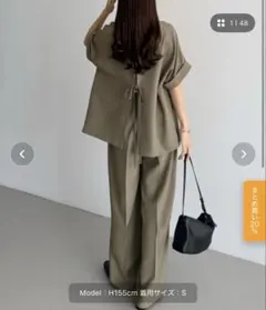 リネンライク半袖ジャケット+タックスラックスパンツsetのサムネイル