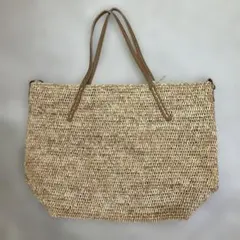 美品✨】ゲンテン リネア トートバッグ ラフィア カゴ ハンド レザー 