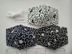 ねこ柄　マスク　３枚　大人用サイズ　織り柄入り生地　唐草模様　322番