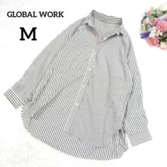 グローバルワーク　長袖シャツ　M　グレー　ストライプ　オーバーシルエット6057