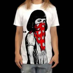 新品 ビッグ プリント ドルク キティちゃんバンダナ少女 バンクシー風 Tシャツ