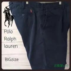 90Ｓ古着Poloポロラルフローレンハーフチノパンツネイビー刺繍ロゴBIGサイズ