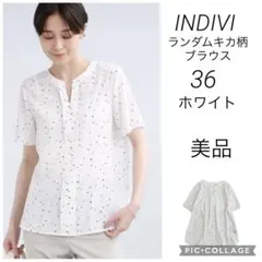 INDIVI 洗える/UVケア/吸水速乾 プリントボウタイブラウス 大きい 