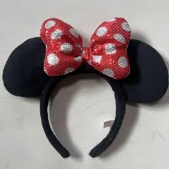 ミニーマウス カチューシャ 赤い水玉リボン　used1回