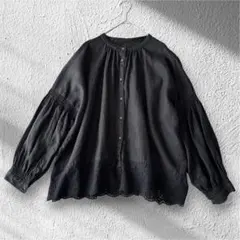 CALMER Plage リネン100% Mesh シャツ ブラック ブラウス - メルカリ