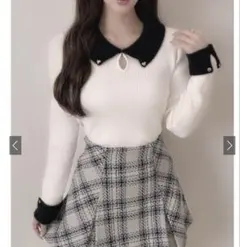 フェザーカラーリブニットトップス　GRL