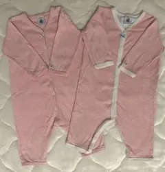 プチバトー　2枚セット　ピンクストライプロンパース 6m