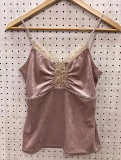 レトロ ロマンティック 姫カジ 古着 花柄レーストリム ベロアキャミソールのサムネイル