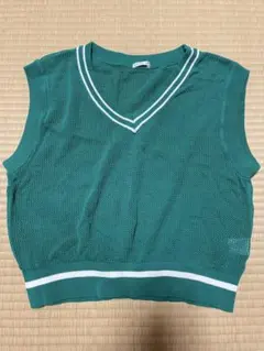 グリーン Vネック メッシュニットベストHoneys M