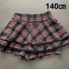 キュロット 赤 チェック スタッズ付き 140㎝