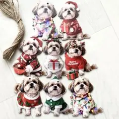 クリスマスオーナメント☆ウッドパーツ☆シーズー① 8個セット