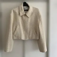 【美品】1月中価格ZARA クリーム色 クロップドジャケット S襟付き裏地あり