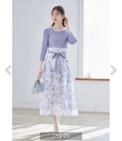 時間限定セール　トッコ　ウエストリボン　フラワープリントドッキングワンピース