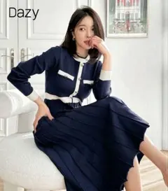 【SHEIN】Dazy ネイビー ラウンドネック ニットワンピース Lサイズ