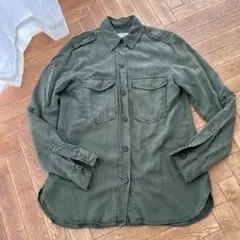 ZARA プレミアムデニムコレクション 長袖ミリタリーシャツ オリーブグリーン