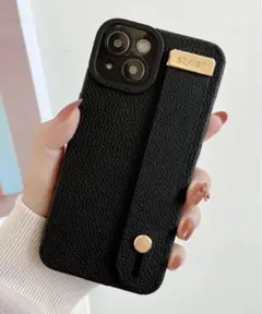 iPhone11 高見え！バンド付き スマホケース ブラック 韓国
