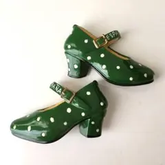 スペイン陶器フラメンコシューズのマグネット　グリーン