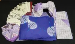​【4点セット】浴衣・作り帯・巾着・扇子フルセット（うさぎ柄・麻の葉）