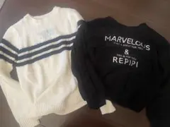 ニットセーター ホワイト/ブラック ストライプ