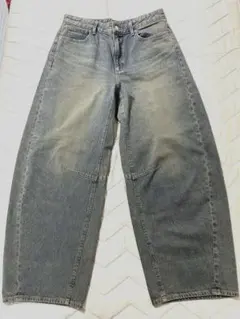 新品GU バレルレッグジーンズ デニム XL 221-352152 レディース