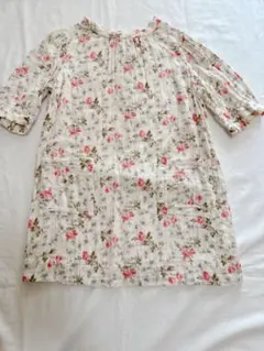 ボンポワン　リバティ花柄 七分袖 Aラインワンピース 8/130cm