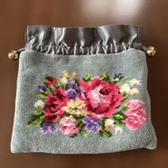 FEILER 花柄刺繍ポーチ グレー