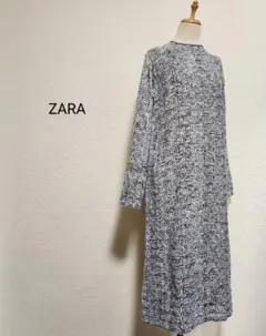 ZARA ボトルネックプルオーバーニットワンピース 濃紺×白 海外S