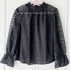 ⭐️美品⭐️袖フリル ハイネック シアー 長袖ブラウス 幾何学模様 黒