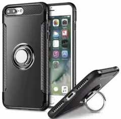 iPhone7Plus/8Plus ブラック黒　カッコいいリング付き耐衝撃ケース