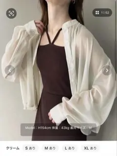 JUNOAH ジュノア　スタンドカラーシアーショートシャツ シアーシャツ　M
