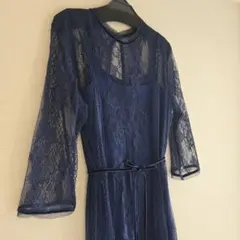 FRAY I.D ネイビー レース マキシドレス